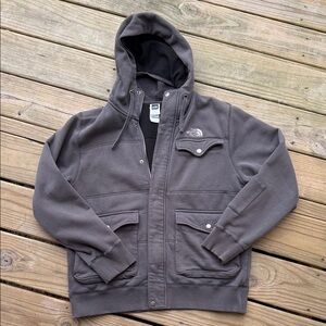 The North Face Men’s Large Gray Fleece Zip Up Buttons Hooded Jacket